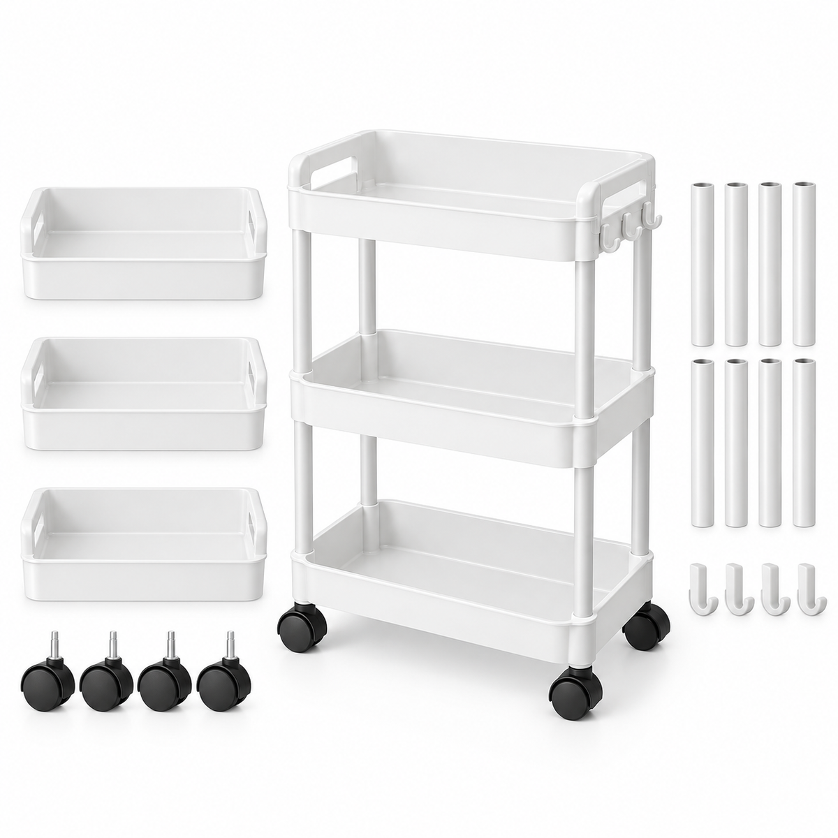 Carrito organizador multifuncional de 3 niveles con ruedas