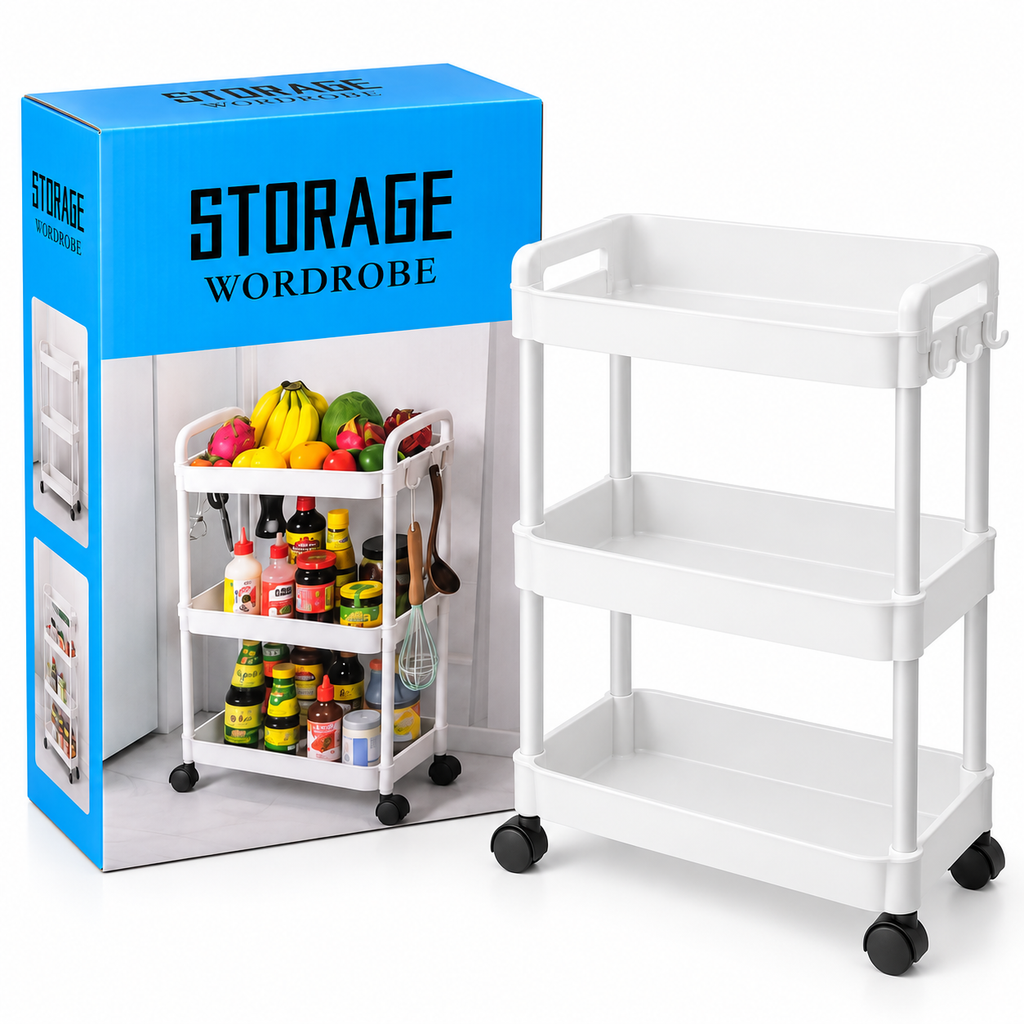 Carrito organizador multifuncional de 3 niveles con ruedas