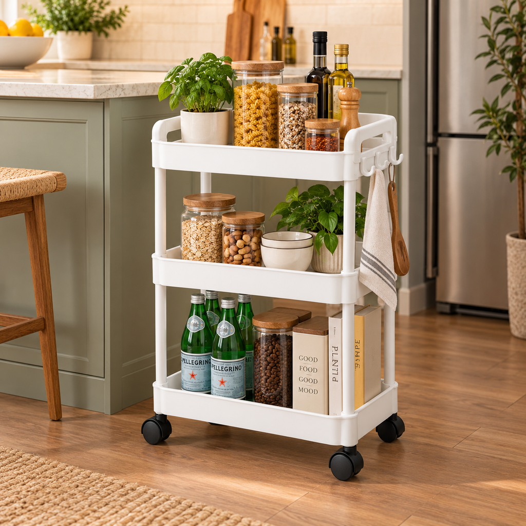 Carrito organizador multifuncional de 3 niveles con ruedas