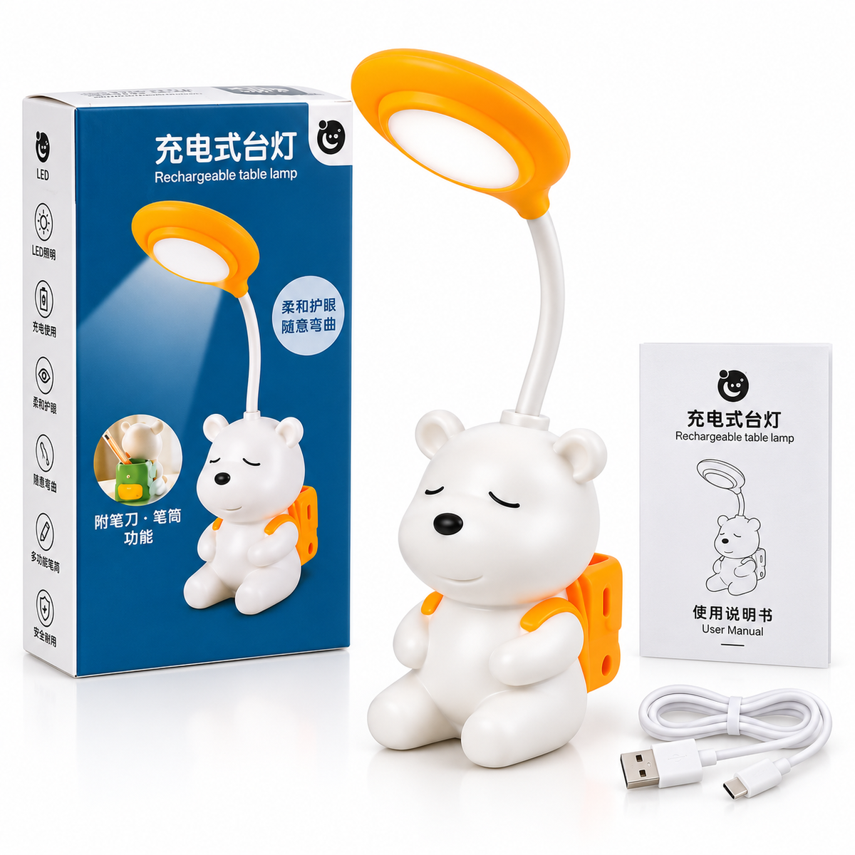 Lámpara LED de escritorio recargable con diseño de oso infantil