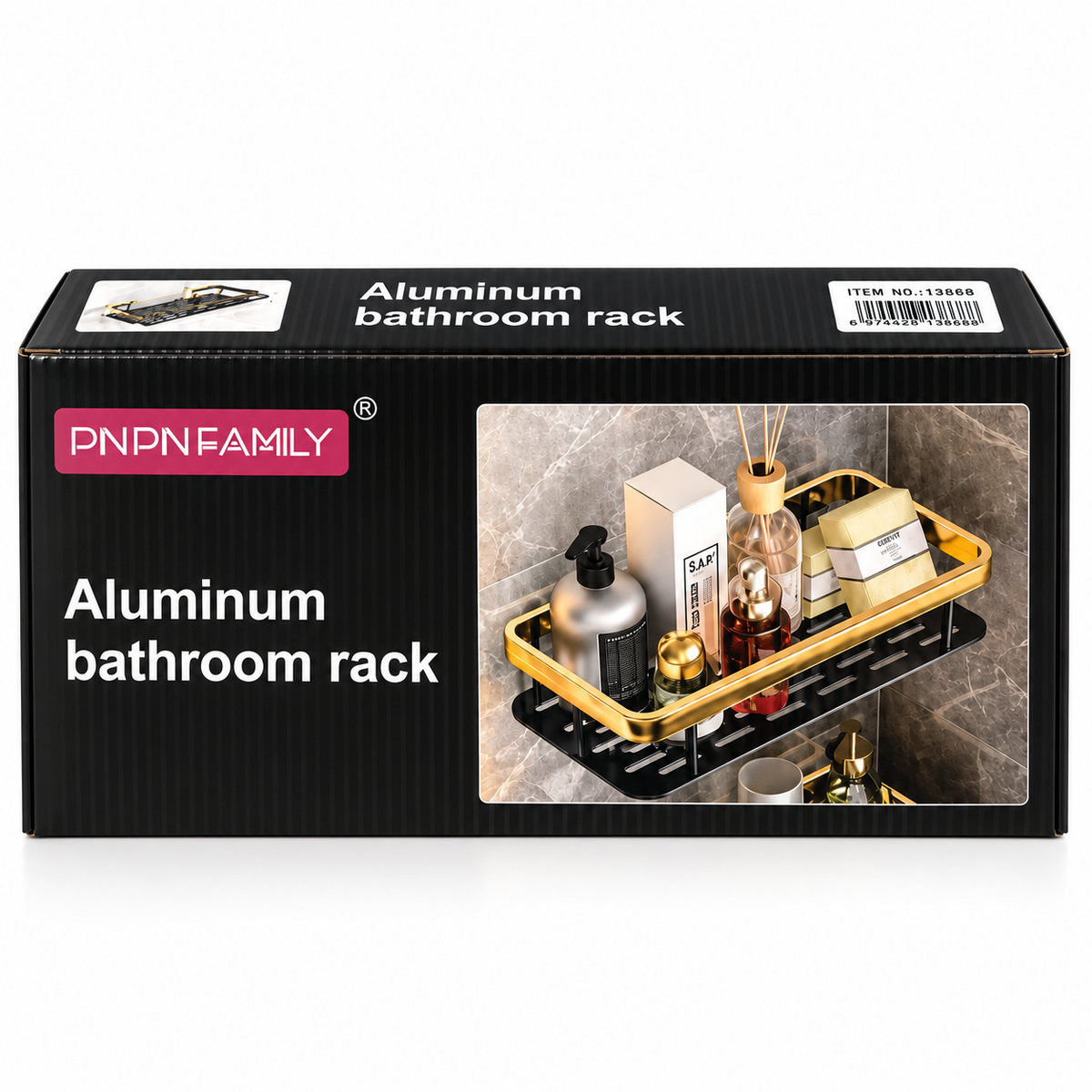 Organizador de baño de aluminio negro y dorado