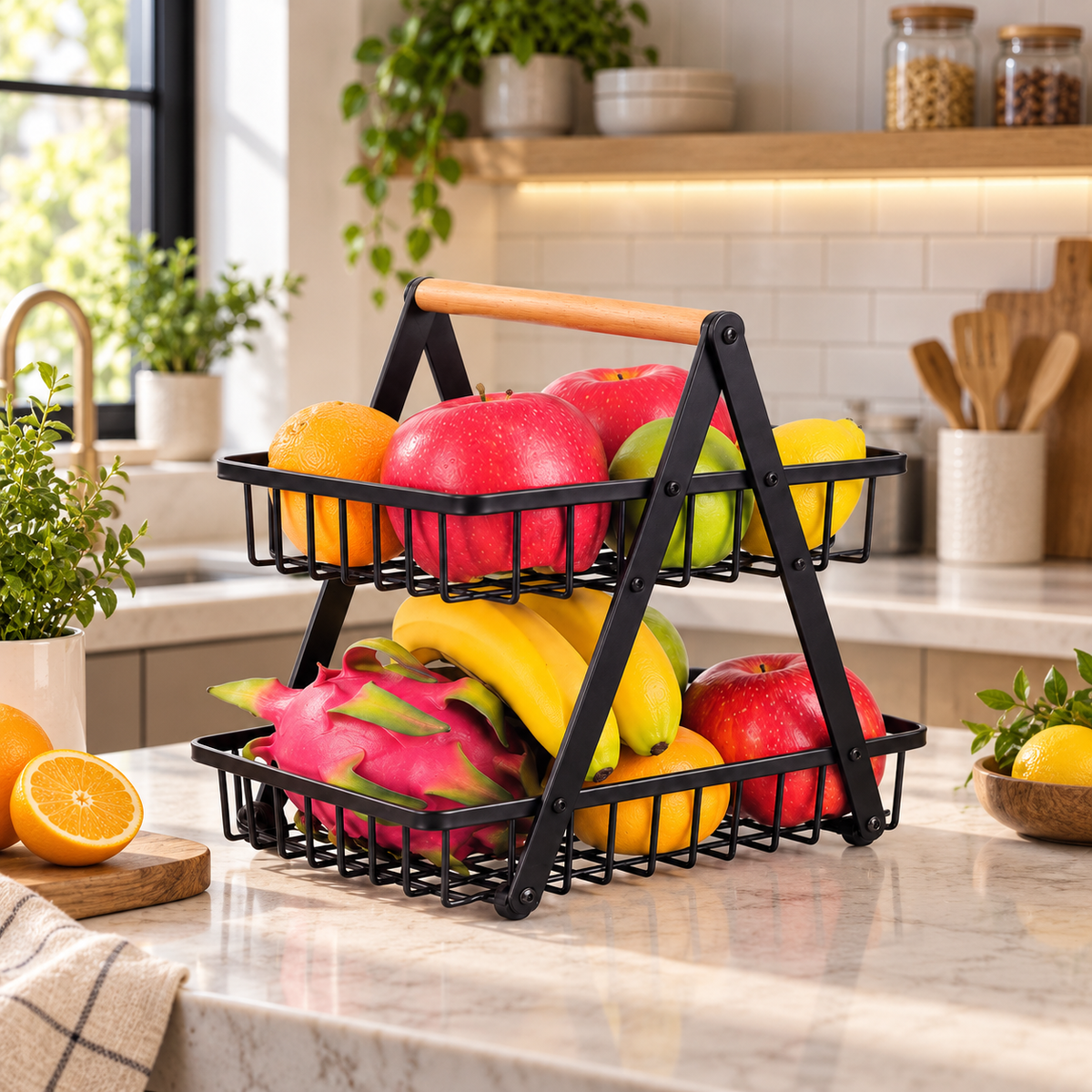Organizador de frutas y verduras de 2 niveles